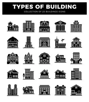 Building icons with various architectural styles. presented on a white back.. Ilustración de archivo