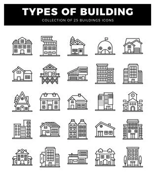 Building icons in various architectural styles. presented on a white backgr.. Stock Illustration