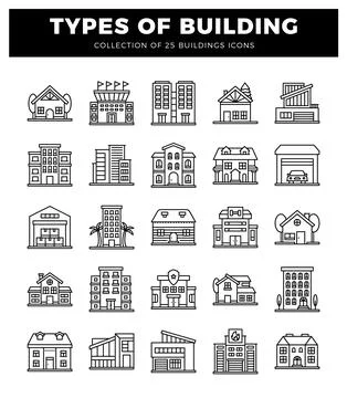 Building icons. various architectural styles. vector art Stock Illustration