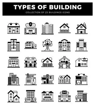 Building icons on a white background in a graphic design illustration Ilustración de archivo