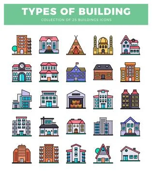 Building icons on white background Ilustración de archivo