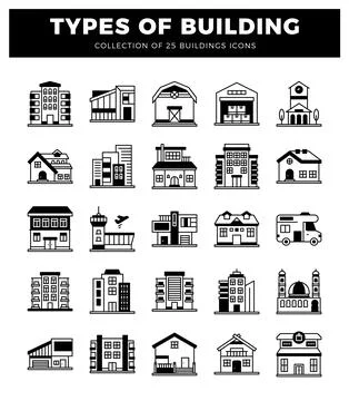 Building icons on white background Ilustración de archivo