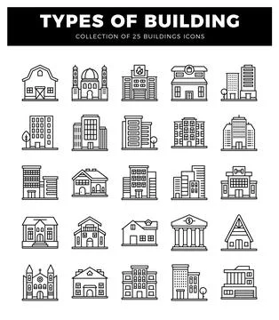 Building icons on a white background. Stockillustratie