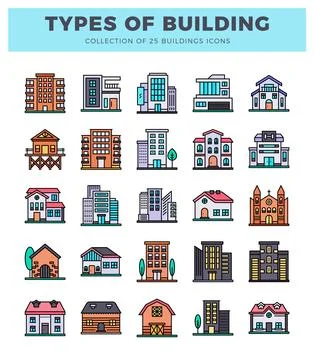 Building icons on white background. Ilustración de archivo