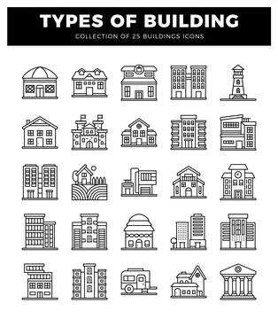 Building icons on white background. Ilustración de archivo