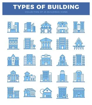 Building icons on white background. Ilustración de archivo