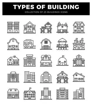 Building icons on a white background. Stock Illustration
