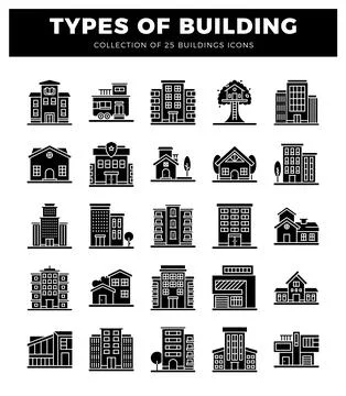 Building icons on a white background. Stock Illustration