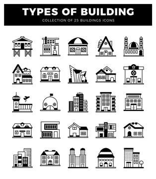 Building icons on white background Ilustración de archivo