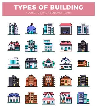 Building icons on white background. Ilustración de archivo