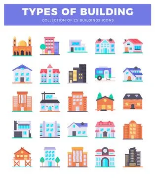 Building icons on white background Ilustración de archivo