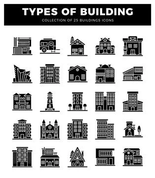 Building icons on a white background. Ilustración de archivo