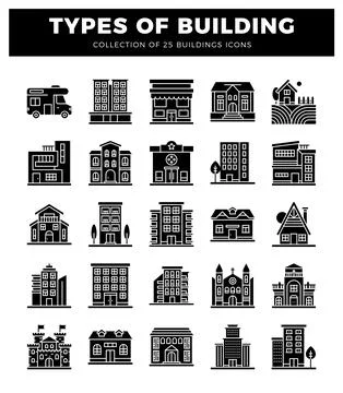 Building icons on white background Ilustración de archivo