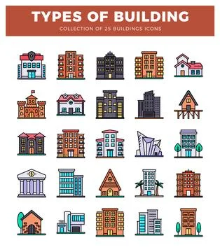 Building icons on white background. Ilustración de archivo