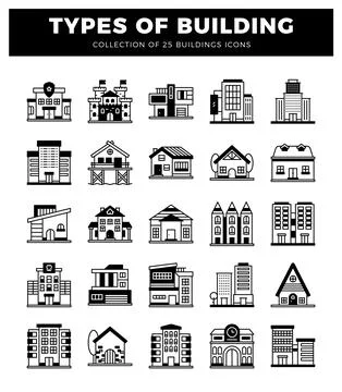 Building icons in a white background Ilustración de archivo