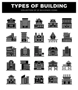 Building icons on white background. Ilustración de archivo