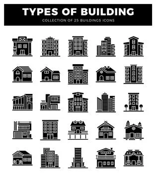 Building icons on white background. Ilustración de archivo