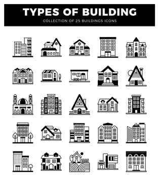Building icons on a white background Ilustración de archivo