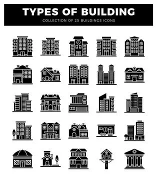 Building icons on a white background Ilustración de archivo