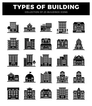 Building icons on a white background Ilustración de archivo