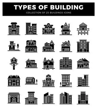 Building icons on white background Ilustración de archivo