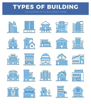 Building icons on a white background. Ilustración de archivo