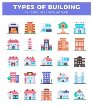 Building icons on white background. Ilustración de archivo