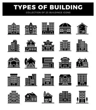 Building icons on white background Ilustración de archivo