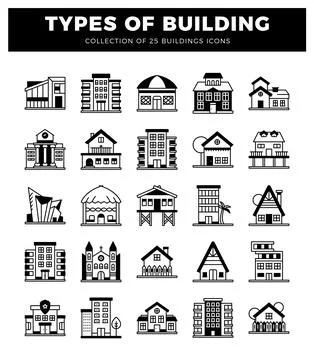 Building icons on a white background. Ilustración de archivo