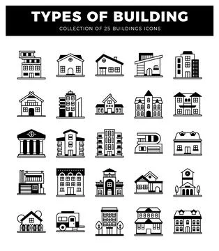 Building icons on a white background. Ilustración de archivo