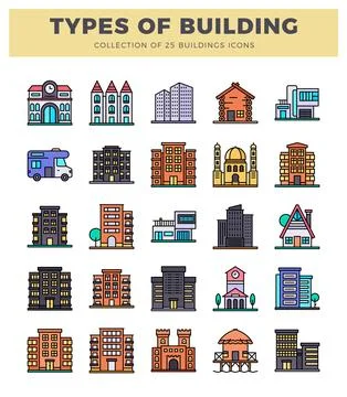 Building icons on a white background. Stock Illustration