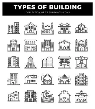 Building icons on white background Ilustración de archivo