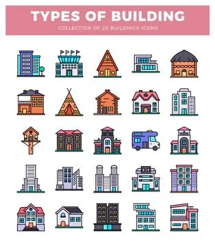 Building icons on a white background Ilustración de archivo
