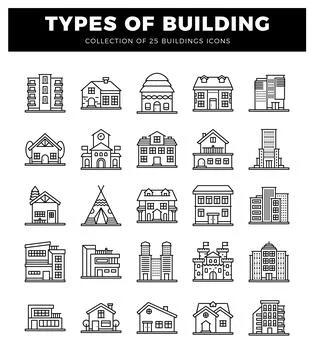 Building icons on a white background Ilustración de archivo
