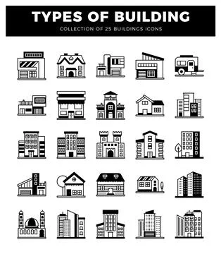 Building icons on white background. Ilustración de archivo