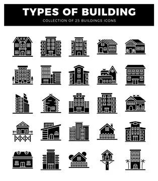 Building icons on a white background Ilustración de archivo