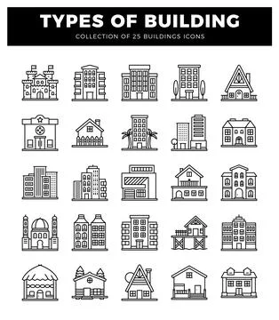 Building icons on white background. Ilustración de archivo