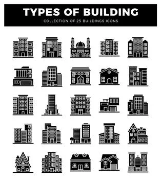 Building icons on a white background. Ilustración de archivo