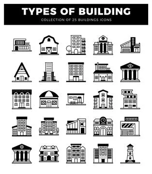 Building icons on white background. Ilustración de archivo