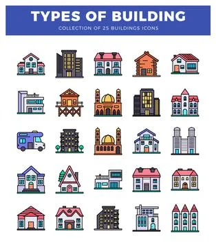 Building icons in a white background. Ilustración de archivo