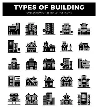 Building icons on a white background Ilustración de archivo
