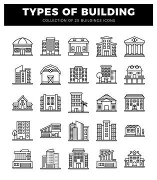 Building icons on a white background. Ilustración de archivo