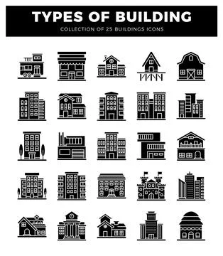 Building icons on a white background Ilustración de archivo