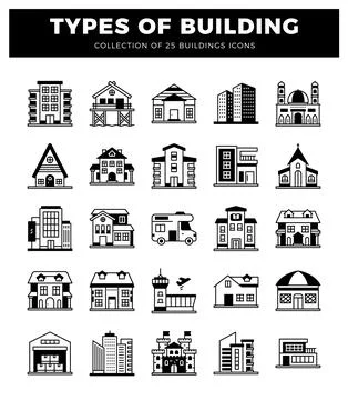 Building icons on white background Ilustración de archivo