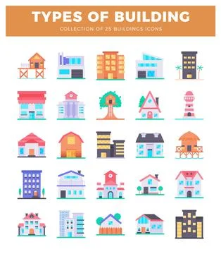 Building icons on a white background. Ilustración de archivo