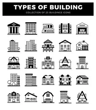 Building icons on white background Ilustración de archivo