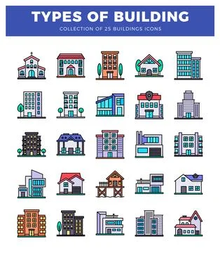 Building icons on a white background. Ilustração Stock