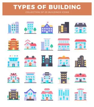 Building icons on a white background. Ilustración de archivo