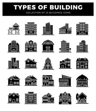 Building icons on a white background. Ilustración de archivo