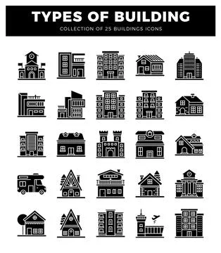 Building icons in a white background. Ilustración de archivo